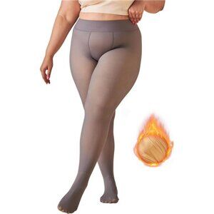 Plus Size Fleece Lined Tights for Women: Fake Translucent Tights -grey